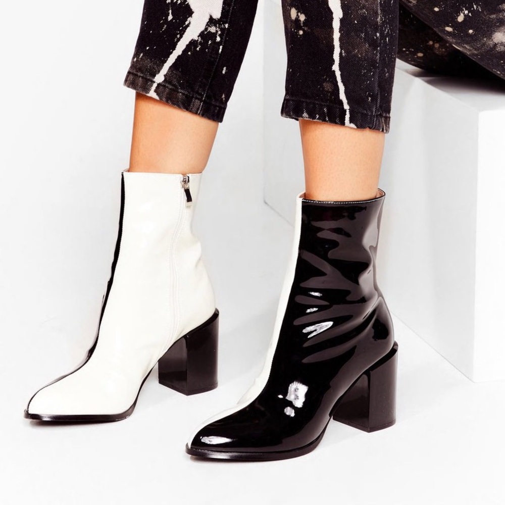 Nastygal Black & White Patent Leather Boots
